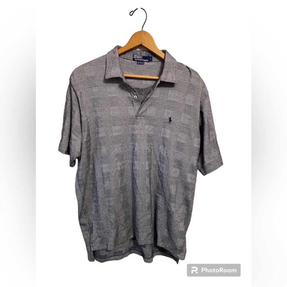 Vintage Polo‎ Ralph Lauren Houndstooth Short Sleeve Polo Size Large